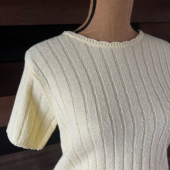 White Stag Womens Yellow Short Sleeve Crew Neck Ribbed Knit Sweater Top - Picture 4 of 6